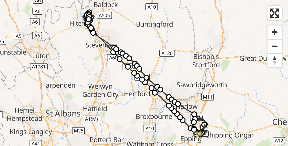 Flight route Police Helicopter North Weald Airfield - North Weald Airfield, 23 May 2026, 00:50