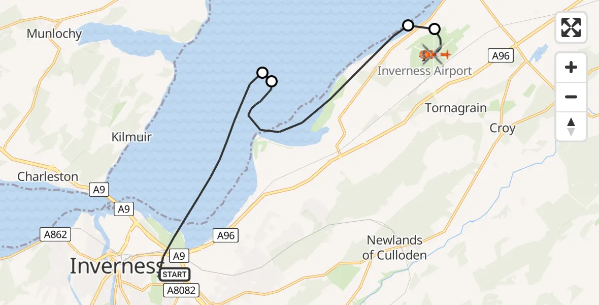 Flight route Coastguard Helicopter Inverness - Inverness Airport, 23 May 2026, 02:29