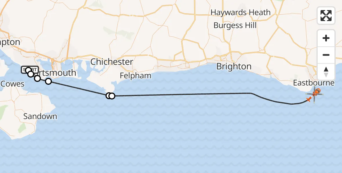 Flight route Coastguard Helicopter Solent Airport - English Channel, 23 May 2026, 03:31