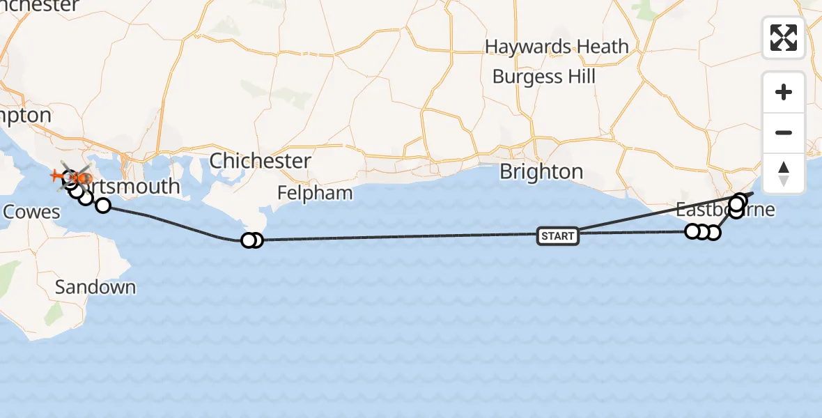 Flight route Coastguard Helicopter English Channel - Solent Airport, 23 May 2026, 04:03