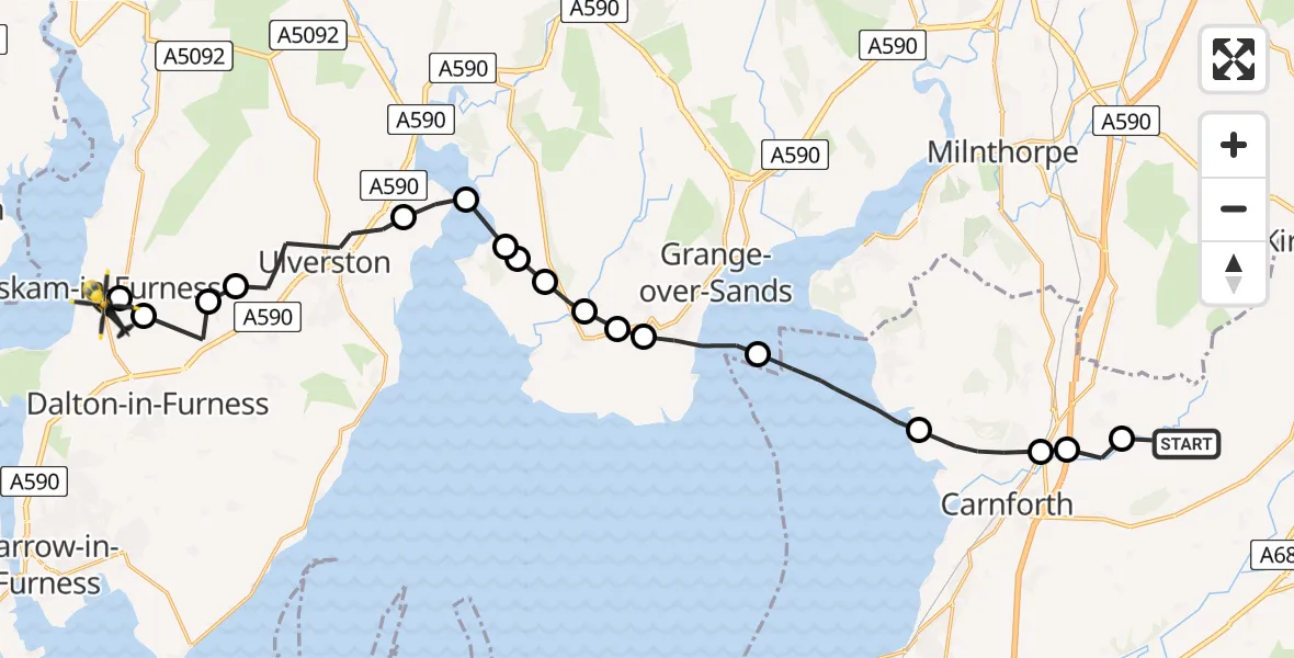Flight route Police Helicopter Lancaster - Askam-in-Furness, 23 May 2026, 04:17