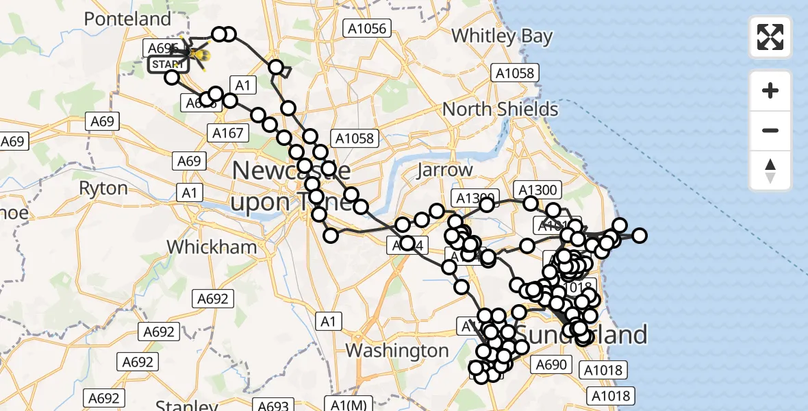 Flight route Police Helicopter Newcastle International Airport - Newcastle International Airport, 23 May 2026, 08:07