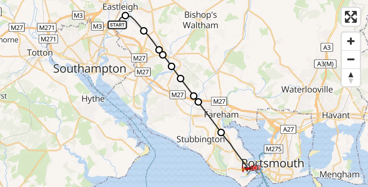 Flight route Air Ambulance Helicopter Southampton Airport - Gosport, 23 May 2026, 09:20