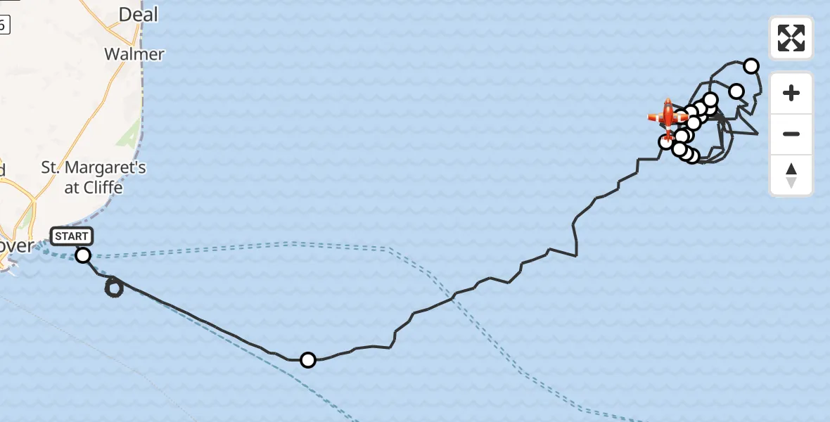 Flight route Coastguard Drone Dover - North Sea, 23 May 2026, 09:25