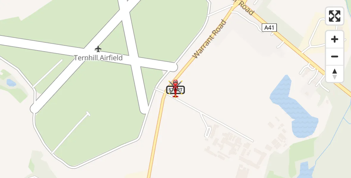 Flight route Air Ambulance Helicopter Tern Hill Airfield - Stoke Heath, 23 May 2026, 09:32