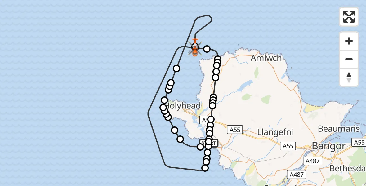 Flight route Coastguard Helicopter Llanfair-yn-Neubwll - , 23 May 2026, 09:44