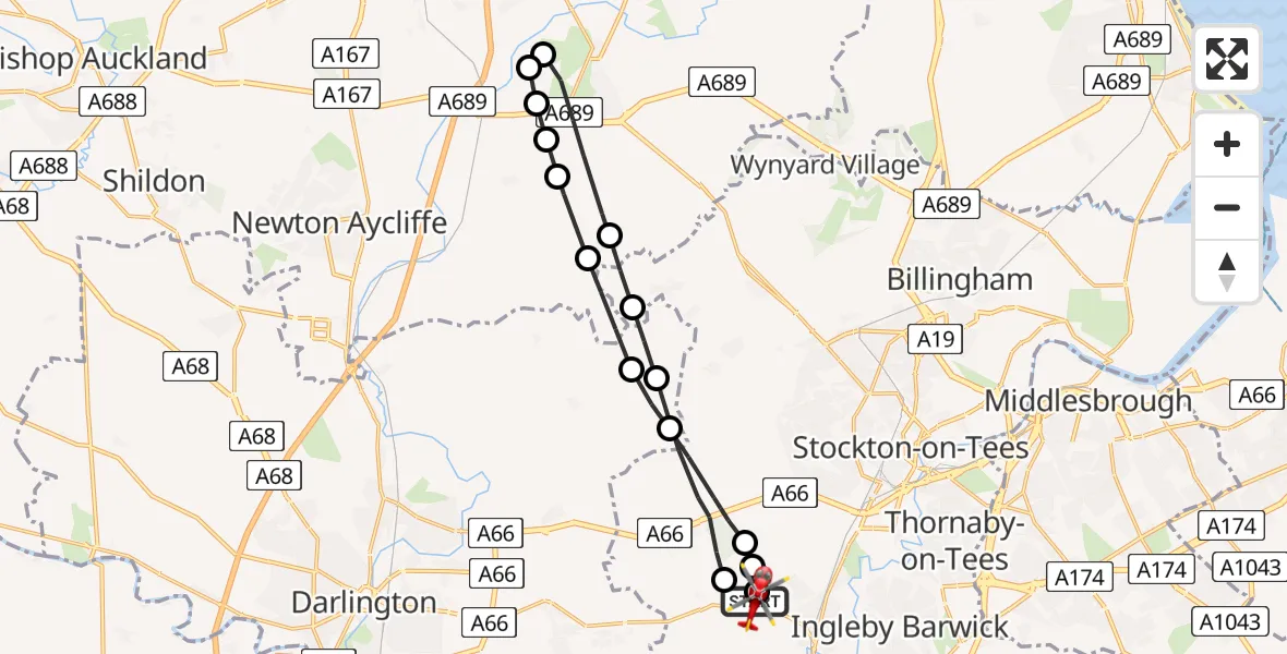 Flight route Air Ambulance Helicopter Egglescliffe - Egglescliffe, 23 May 2026, 10:01