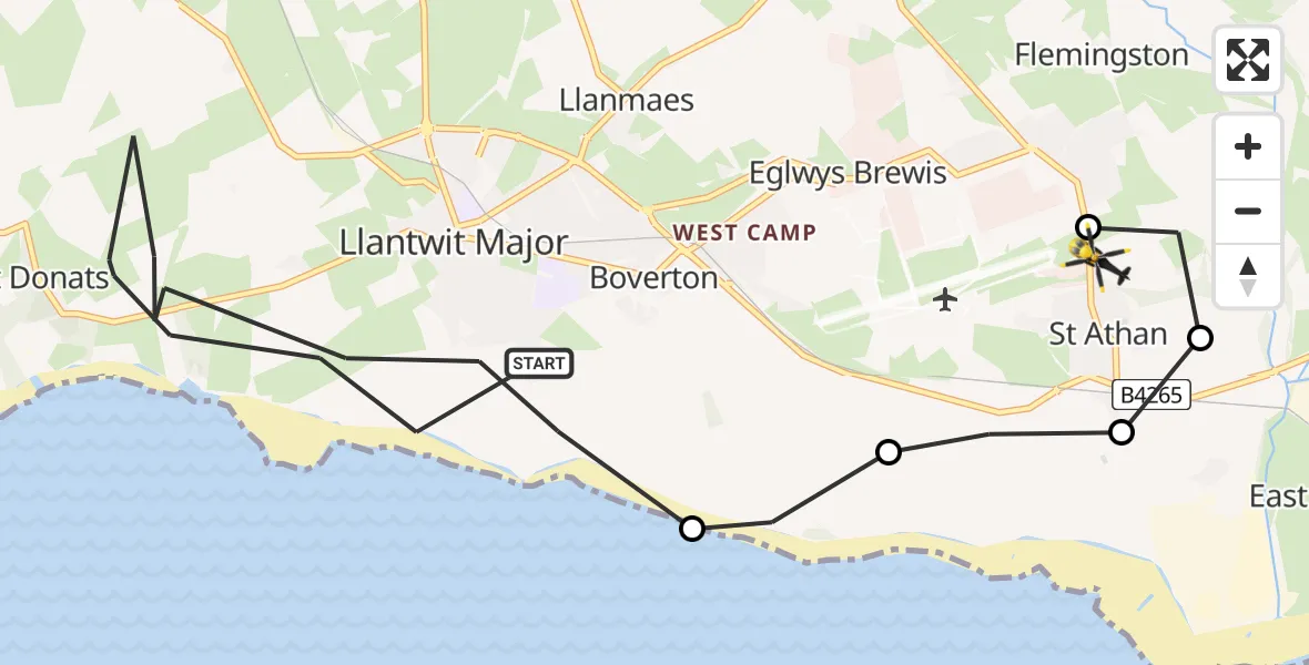 Flight route Police Helicopter Llantwit Major - MOD St Athan, 23 May 2026, 10:05