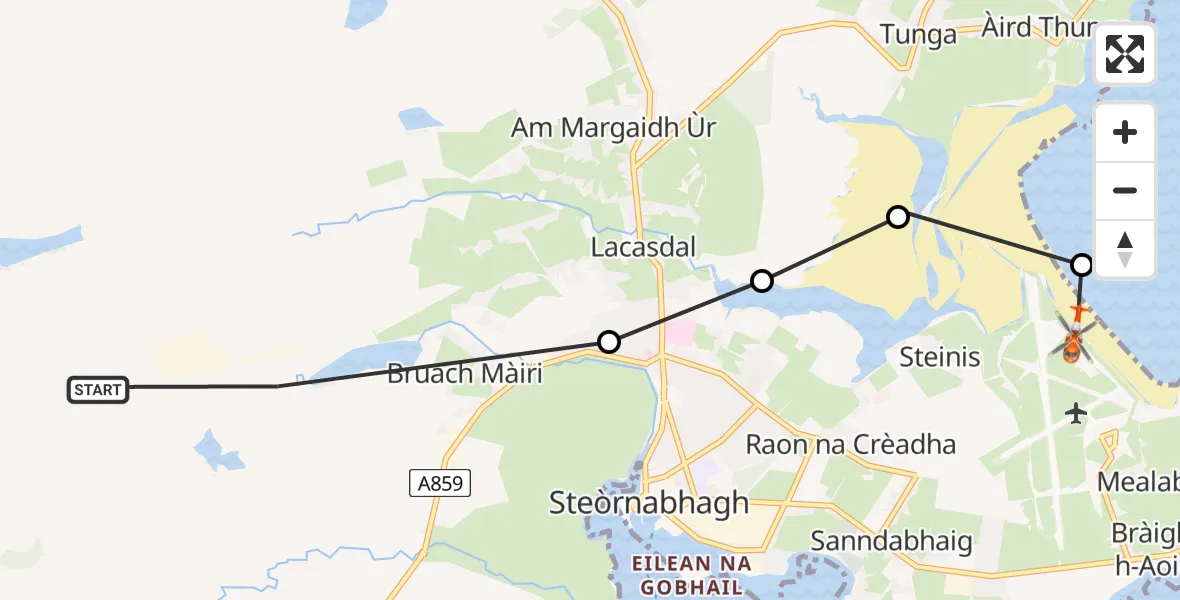 Flight route Coastguard Helicopter Bruach Màiri - Stornoway Airport, 23 May 2026, 10:28