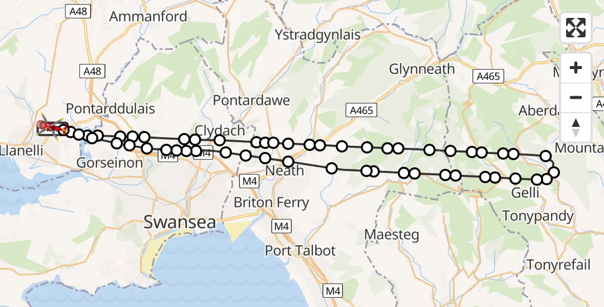 Flight route Air Ambulance Helicopter Dafen - Dafen, 23 May 2026, 10:38