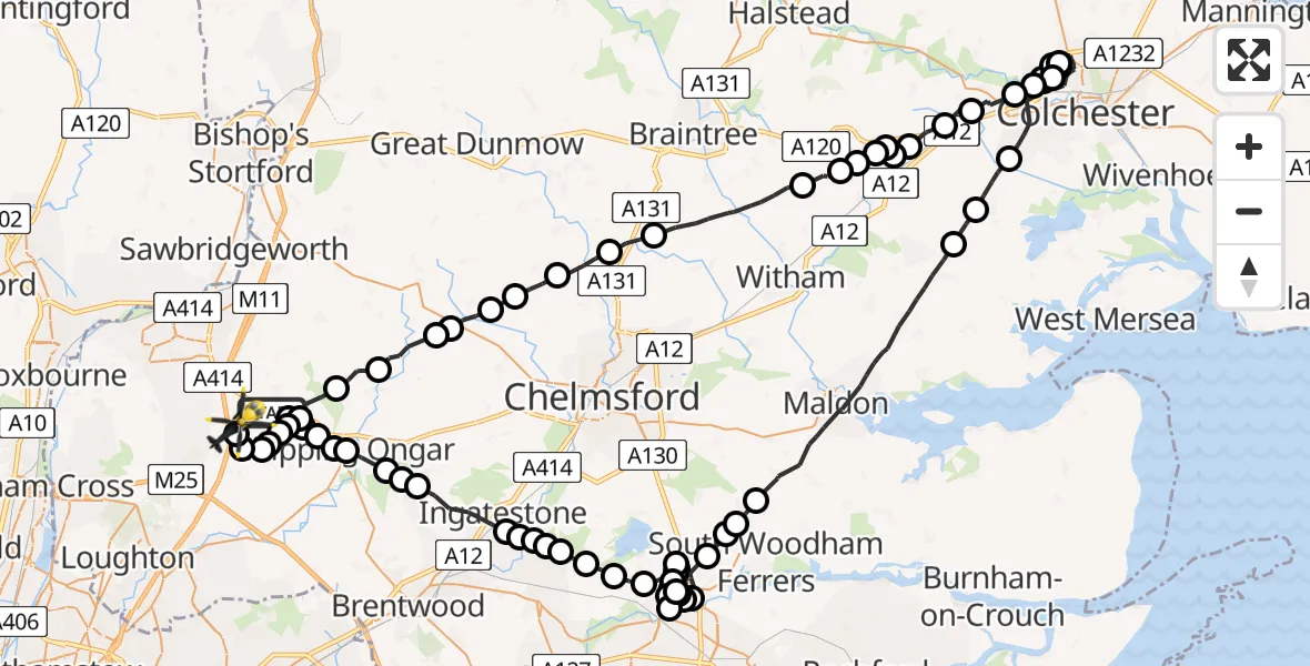 Flight route Police Helicopter North Weald Bassett - North Weald Airfield, 23 May 2026, 10:40