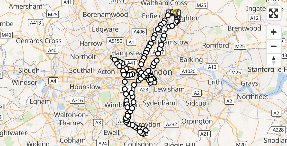 Flight route Police Helicopter Epping Forest - Sewardstonebury, 23 May 2026, 10:47