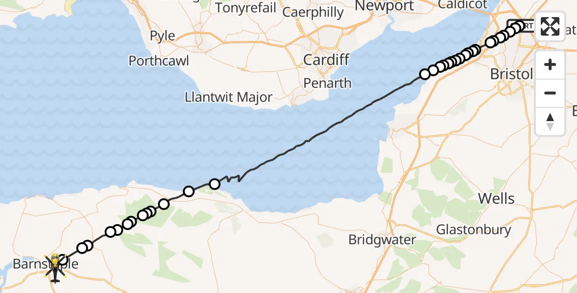 Flight route Police Helicopter Almondsbury Helicopter Base - Landkey, 23 May 2026, 10:49