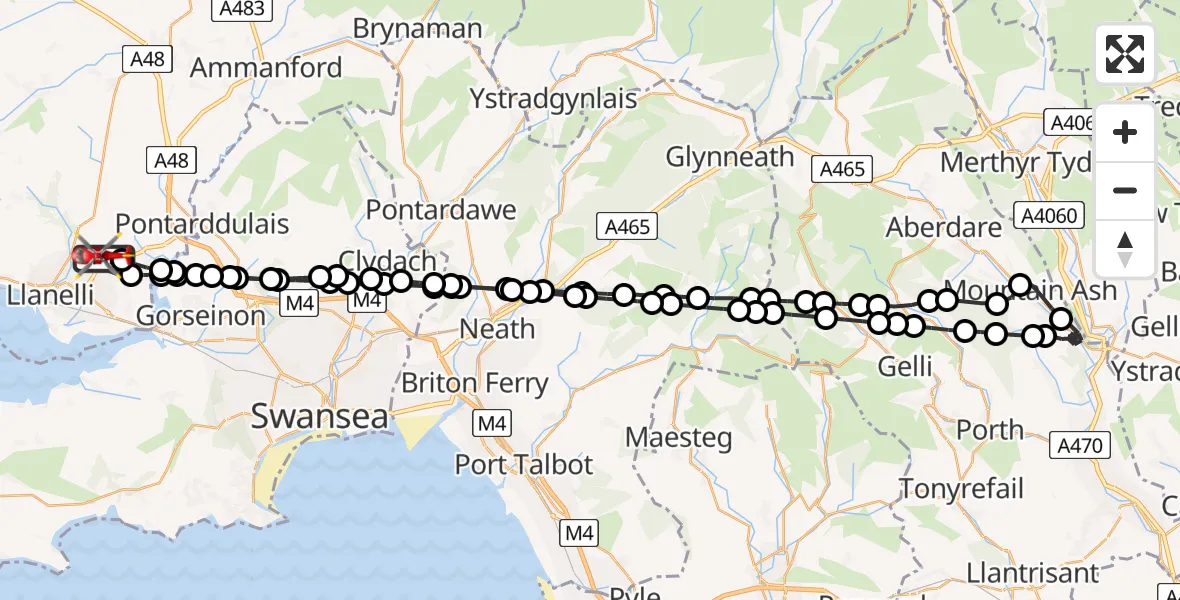 Flight route Air Ambulance Helicopter Dafen - Dafen, 23 May 2026, 11:23