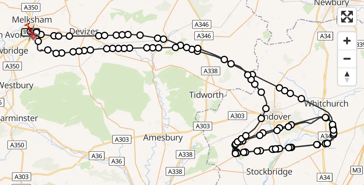 Flight route Air Ambulance Helicopter Wiltshire Air Ambulance - Melksham, 23 May 2026, 11:26