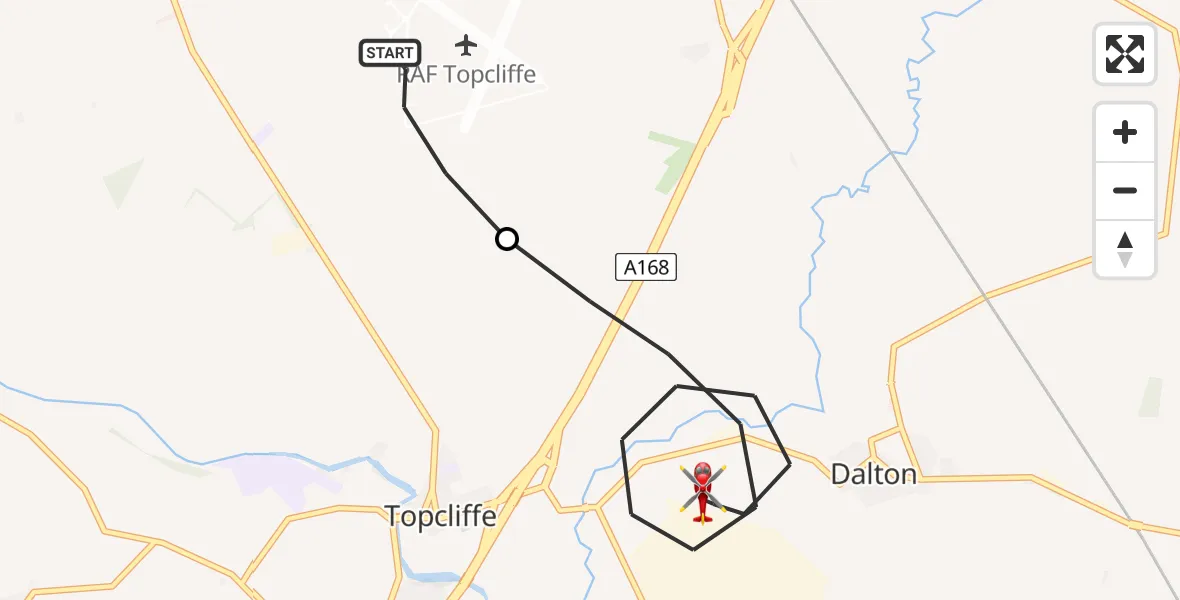 Flight route Air Ambulance Helicopter RAF Topcliffe - Topcliffe, 23 May 2026, 11:45