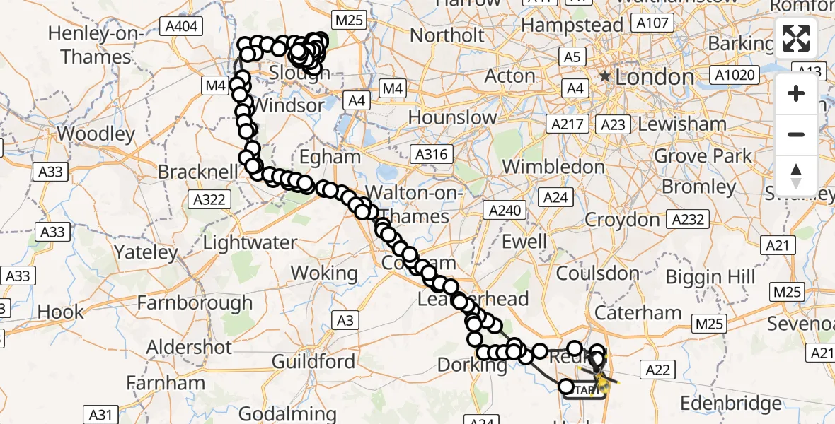 Flight route Police Helicopter Salfords - South Nutfield, 23 May 2026, 12:06
