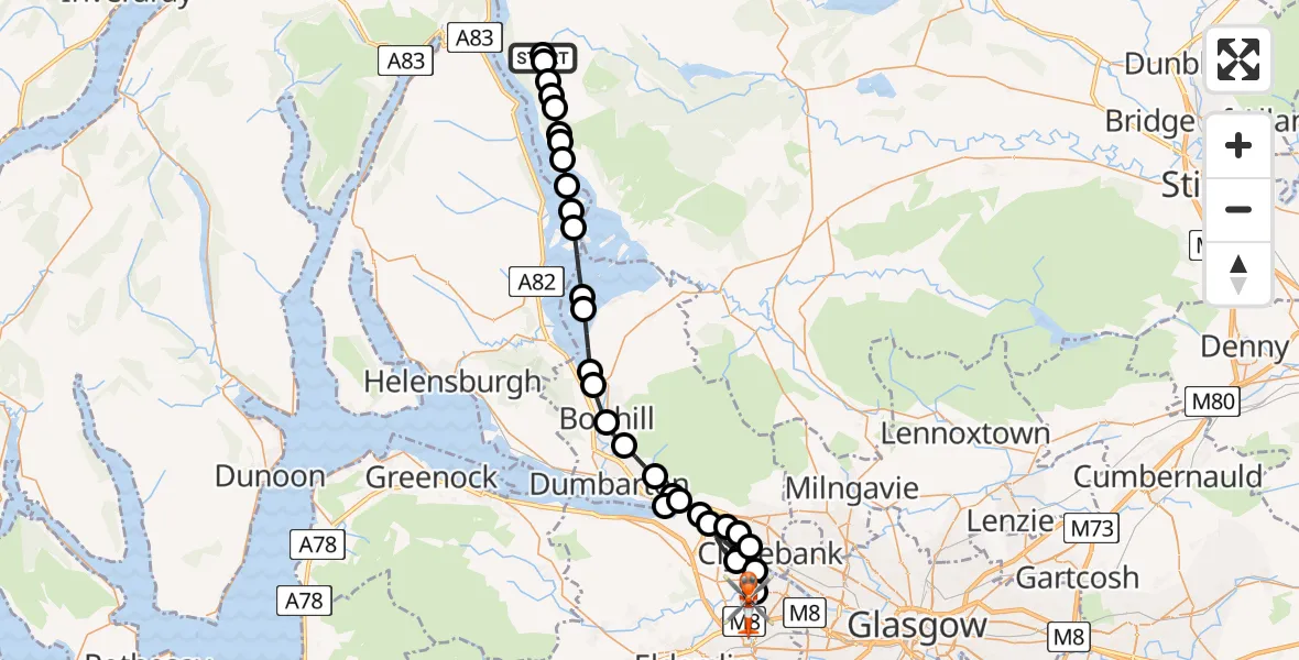 Flight route Coastguard Helicopter Stirling - Glasgow Airport, 23 May 2026, 12:31