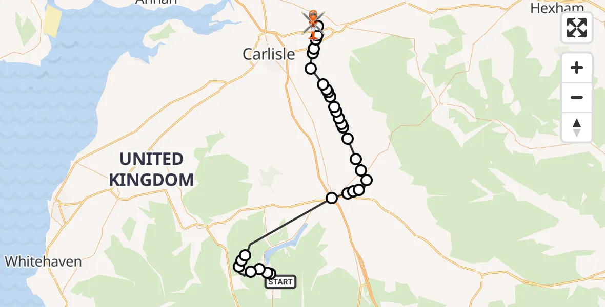 Flight route Coastguard Helicopter Patterdale - Carlisle Lake District Airport, 23 May 2026, 12:34