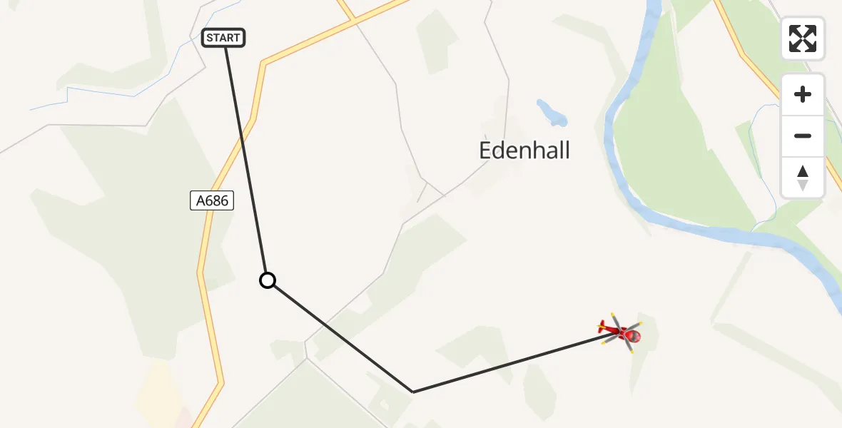 Flight route Air Ambulance Helicopter Penrith - Edenhall, 23 May 2026, 12:42