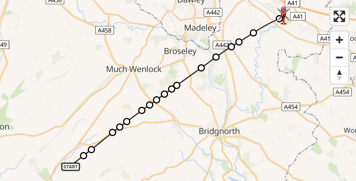 Flight route Air Ambulance Helicopter Broadstone - Tong, 23 May 2026, 12:50
