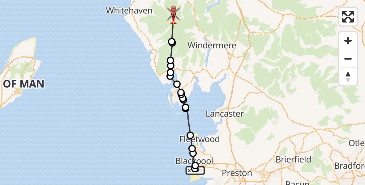 Flight route Air Ambulance Helicopter Blackpool Airport - Buttermere, 23 May 2026, 13:04