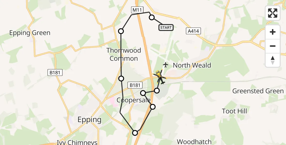 Flight route Police Helicopter North Weald Airfield - Coopersale, 23 May 2026, 13:05