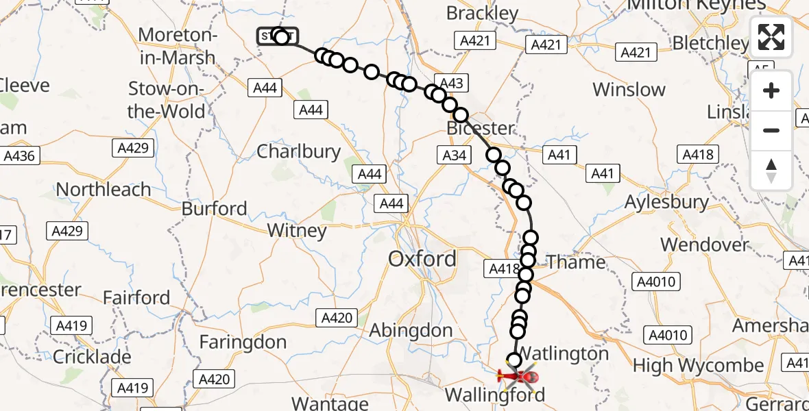 Flight route Air Ambulance Helicopter Hook Norton - RAF Benson, 23 May 2026, 13:05