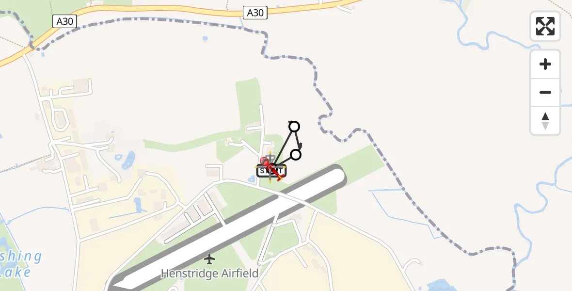 Flight route Air Ambulance Helicopter Henstridge Airfield - Henstridge Airfield, 23 May 2026, 13:11