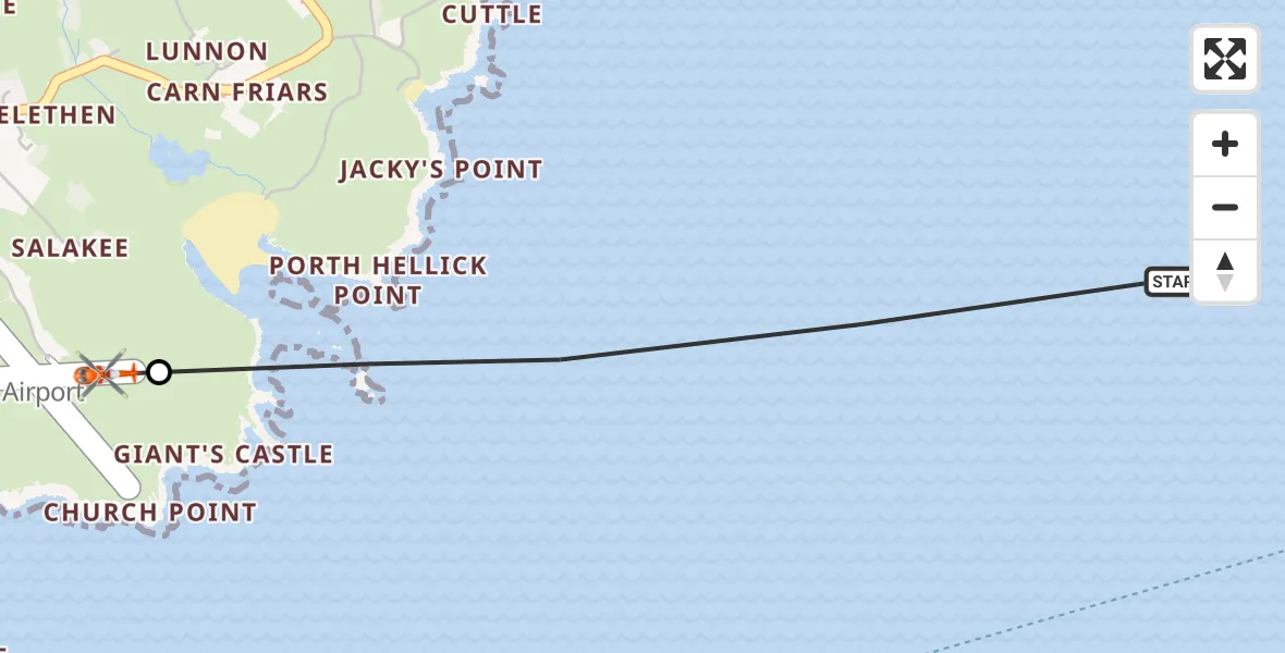 Flight route Coastguard Helicopter North Atlantic Ocean - St. Mary's Airport, 23 May 2026, 13:16