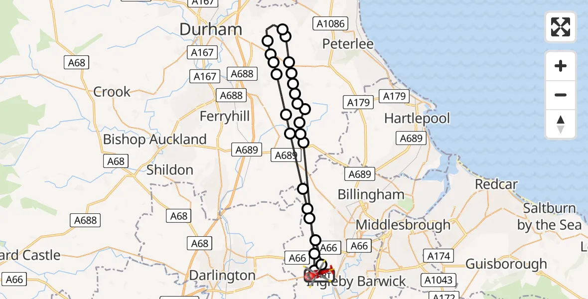 Flight route Air Ambulance Helicopter Egglescliffe - Egglescliffe, 23 May 2026, 13:20