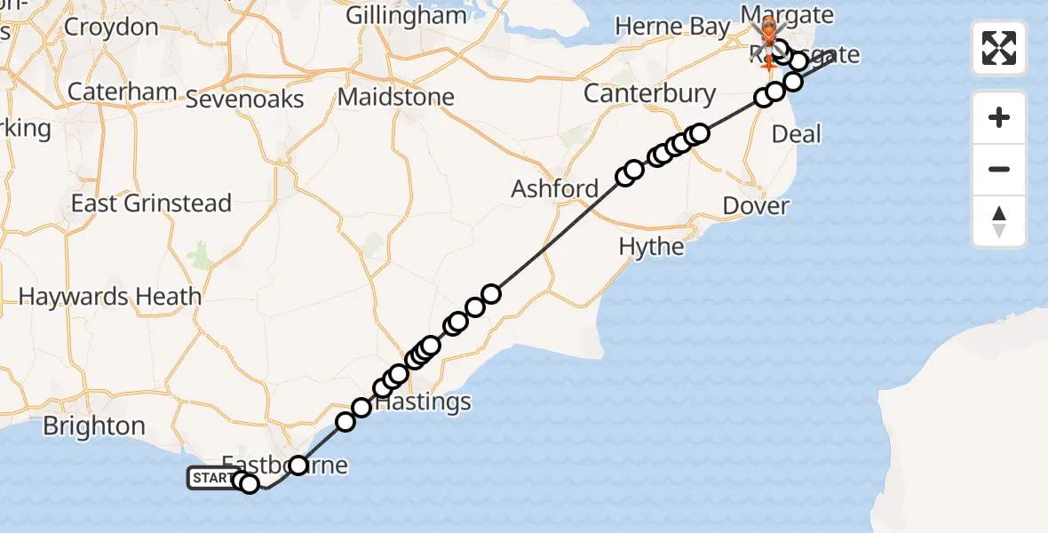 Flight route Coastguard Helicopter English Channel - Manston Airport, 23 May 2026, 13:33