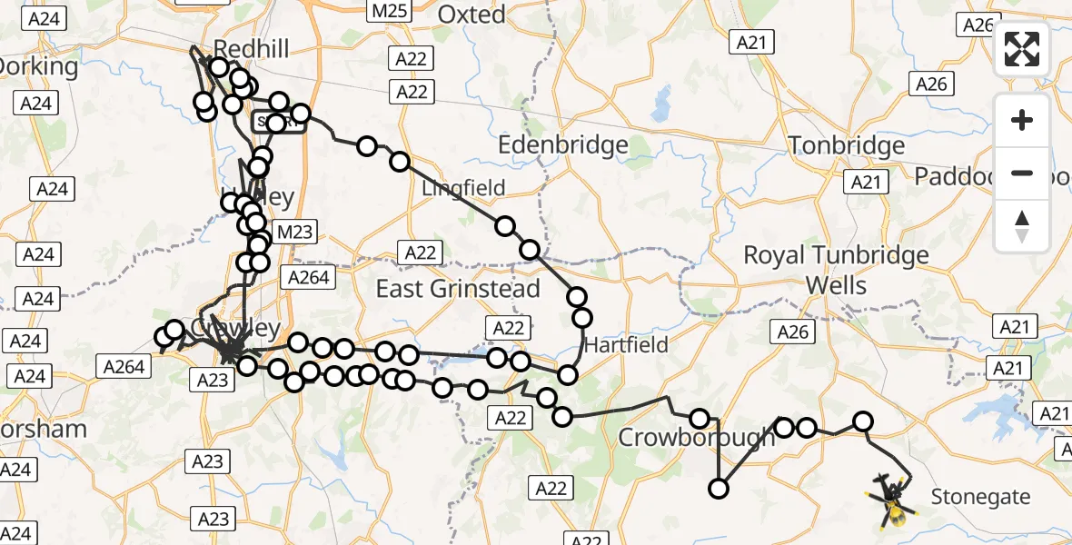 Flight route Police Helicopter Redhill Aerodrome - Wealden, 23 May 2026, 13:37