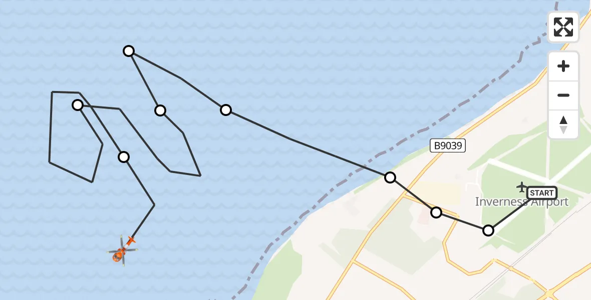 Flight route Coastguard Helicopter Inverness Airport - Inverness, 23 May 2026, 13:45