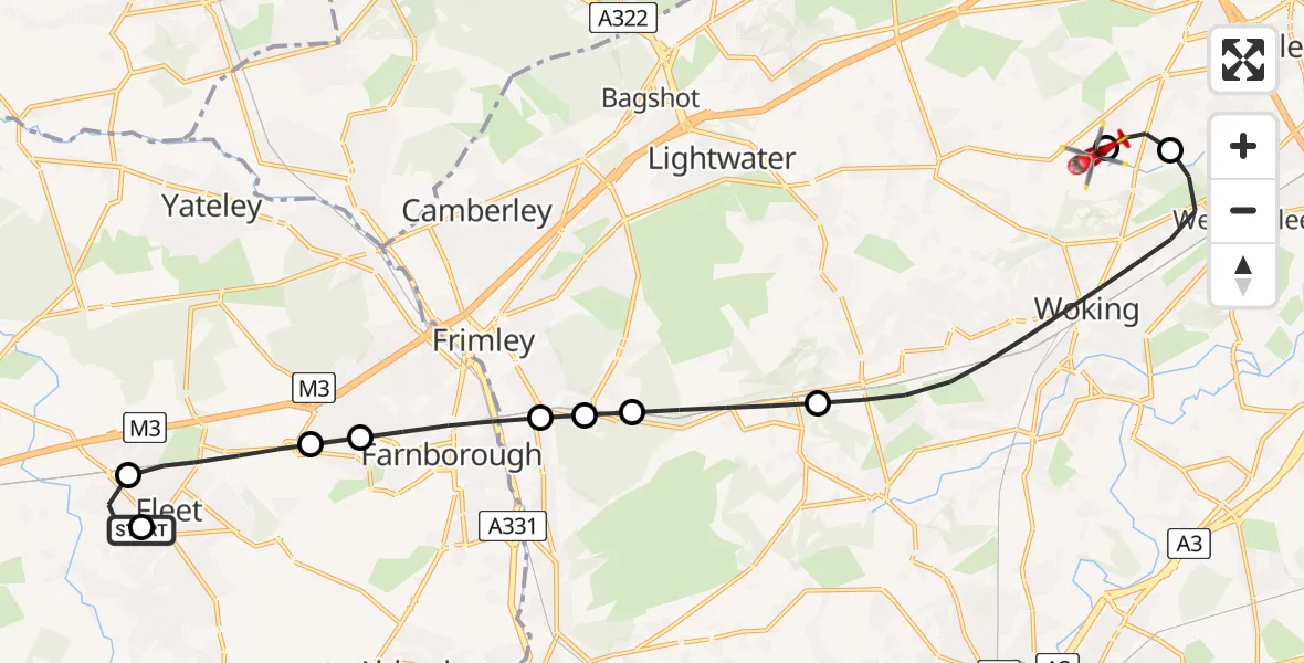 Flight route Air Ambulance Helicopter Fleet - Runnymede, 23 May 2026, 13:52