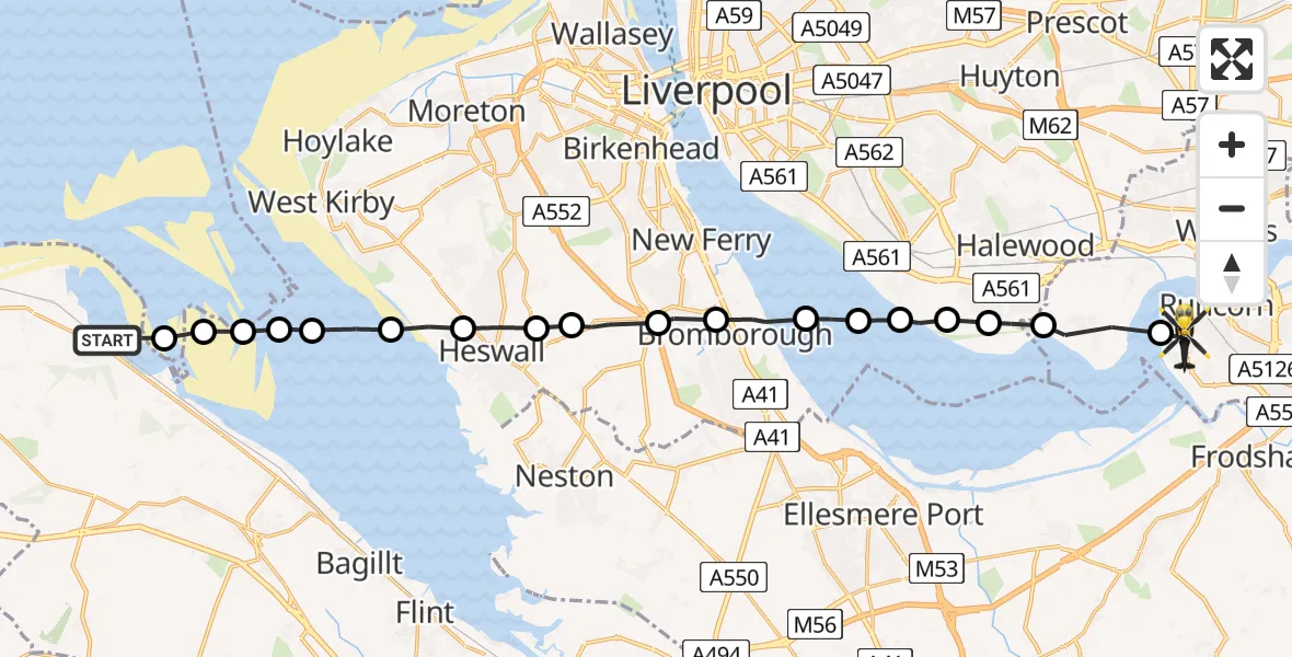 Flight route Police Helicopter Ffynnongroyw - Runcorn, 23 May 2026, 14:01