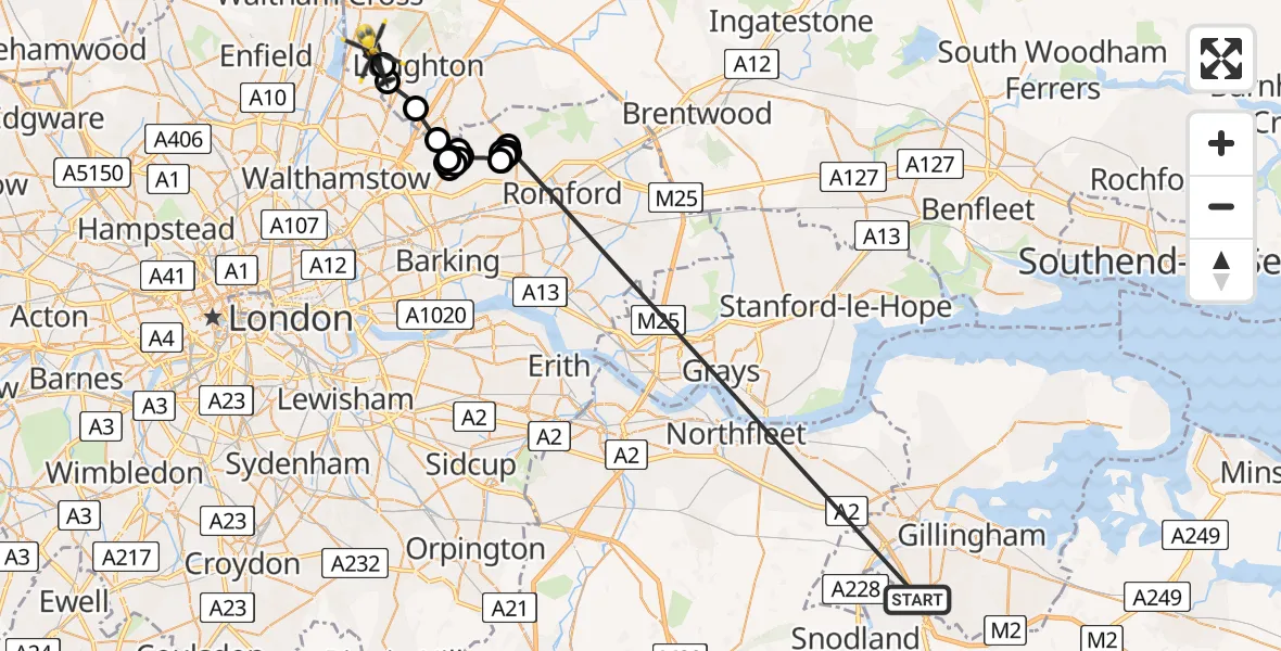 Flight route Police Helicopter Borstal - Sewardstonebury, 23 May 2026, 14:06