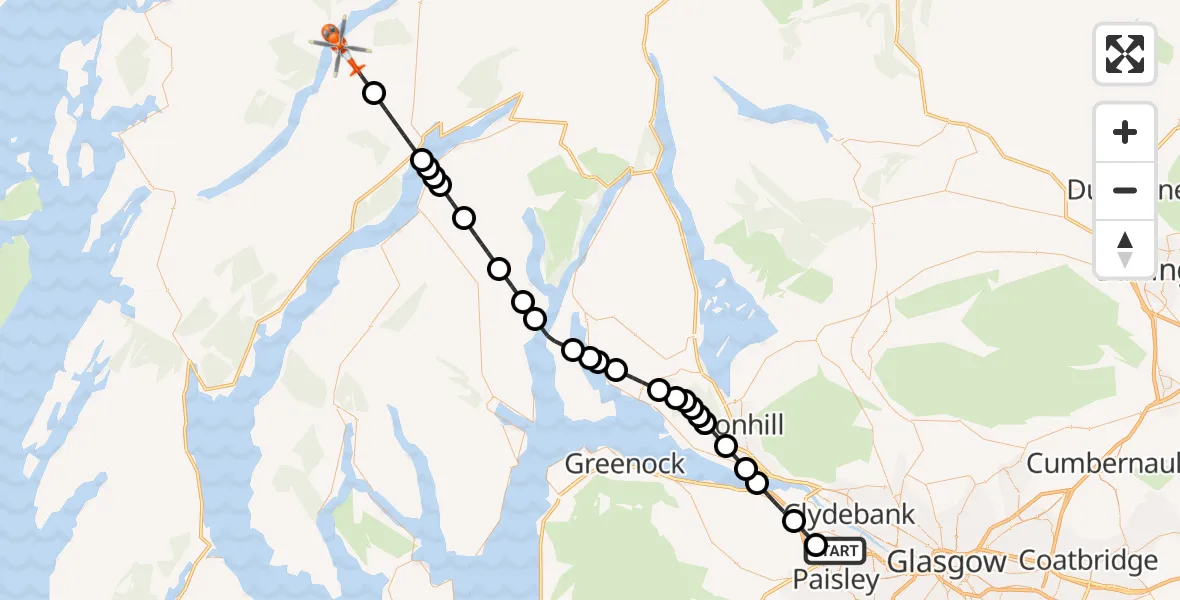 Flight route Coastguard Helicopter Glasgow Airport - Argyll and Bute, 23 May 2026, 14:35
