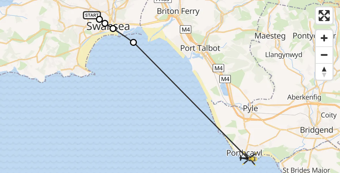 Flight route Police Helicopter Gendros - Porthcawl, 23 May 2026, 15:10