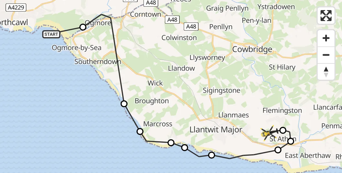 Flight route Police Helicopter Newton - MOD St Athan, 23 May 2026, 15:18