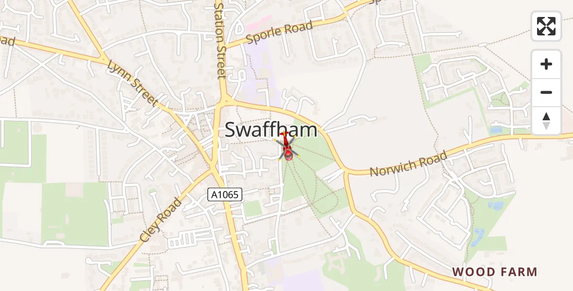 Flight route Air Ambulance Helicopter Swaffham - Swaffham, 23 May 2026, 15:22
