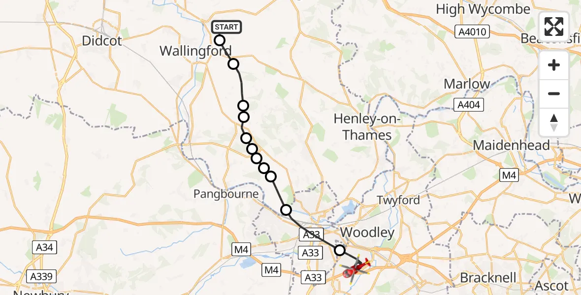 Flight route Air Ambulance Helicopter RAF Benson - Reading, 23 May 2026, 15:36