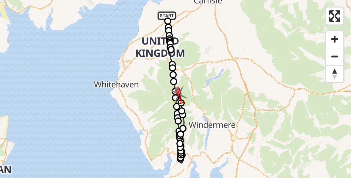 Flight route Air Ambulance Helicopter Lessonhall - Borrowdale, 23 May 2026, 15:37