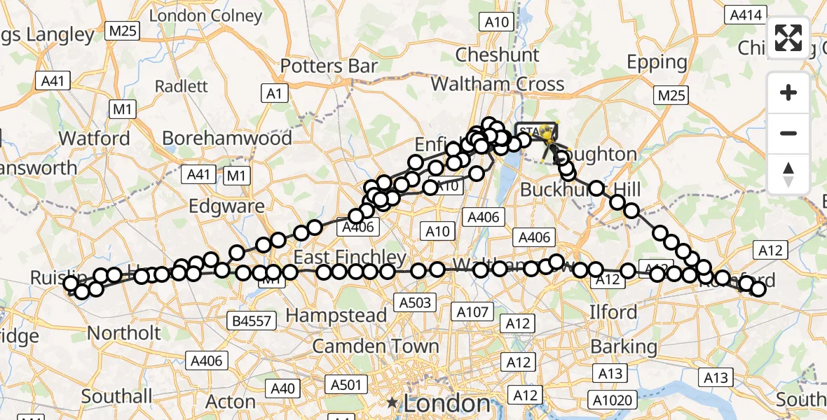 Flight route Police Helicopter Epping Forest - Sewardstonebury, 23 May 2026, 15:40