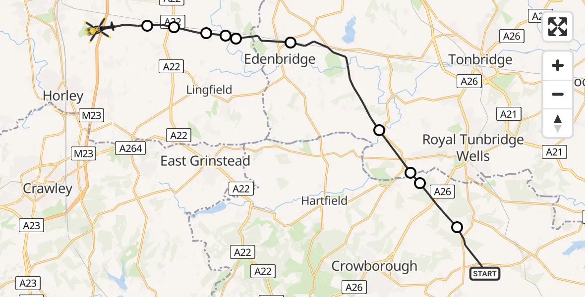 Flight route Police Helicopter Mark Cross - South Nutfield, 23 May 2026, 15:43