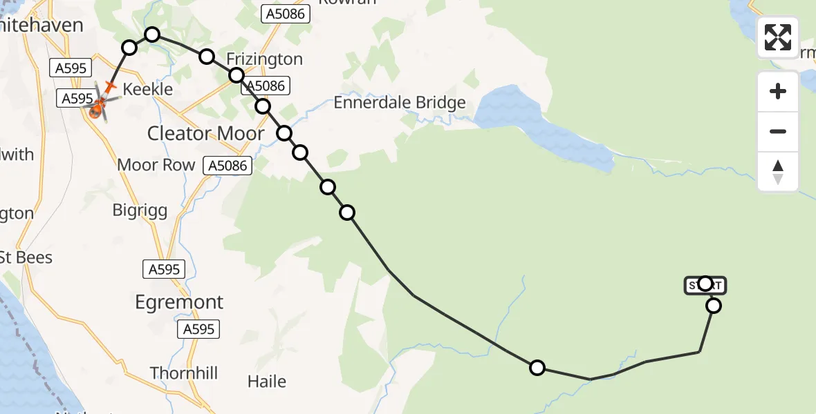 Flight route Coastguard Helicopter Wasdale - Whitehaven, 23 May 2026, 15:45