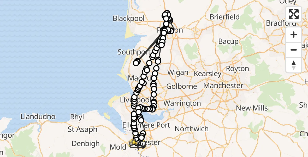 Flight route Police Helicopter Hawarden Airport - Hawarden Airport, 23 May 2026, 15:51