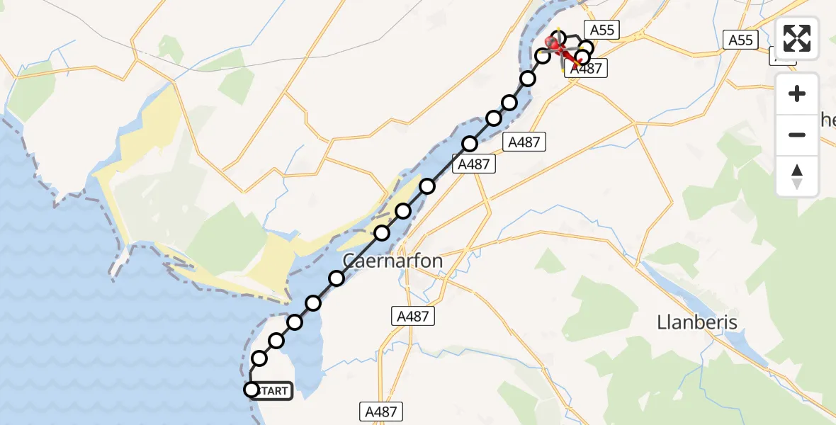 Flight route Air Ambulance Helicopter Caernarfon Airport - Aber Pwll, 23 May 2026, 15:59