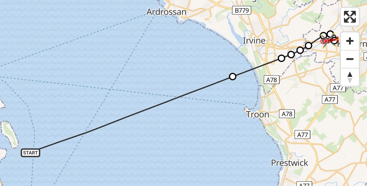 Flight route Air Ambulance Helicopter Inner Seas - Crosshouse, 23 May 2026, 16:25