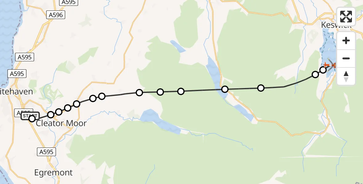 Flight route Coastguard Helicopter Whitehaven General - Derwent Water, 23 May 2026, 16:33